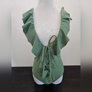 NWT Beach Joy Sage Green Cascading Ruffle One Piece Swimsuit - Large